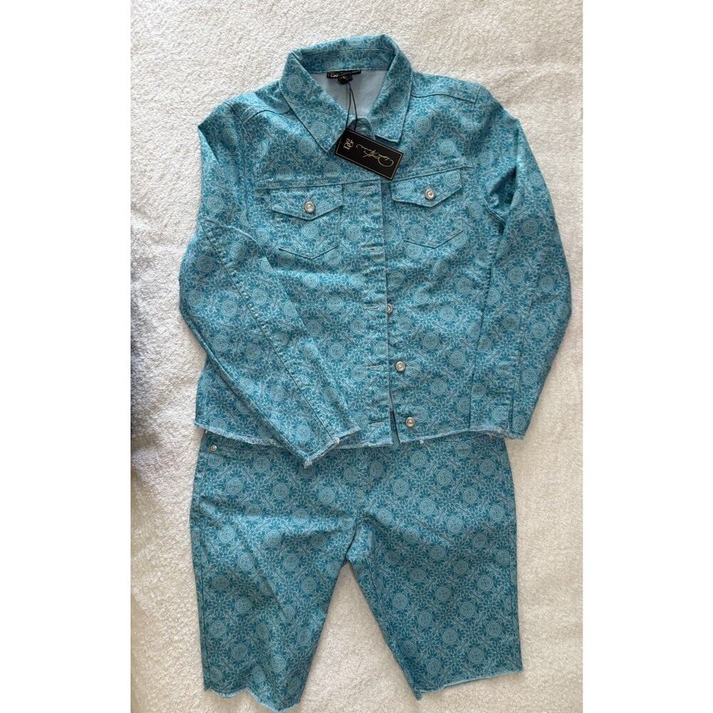 Dsquared2 D2 Womens Matching Set Jacket Shorts Teal Denim Print NWT Size L